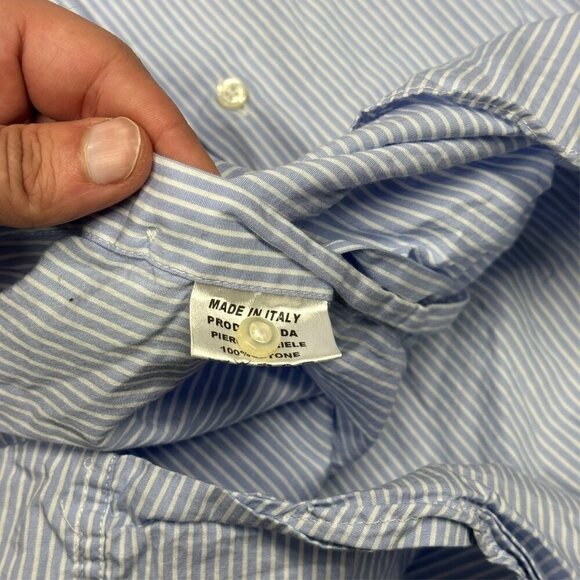 Piero Gabrielli Dress Shirt Italy Cotton Striped Long Sleeve Blue 41 16 Large - Picture 8 of 9